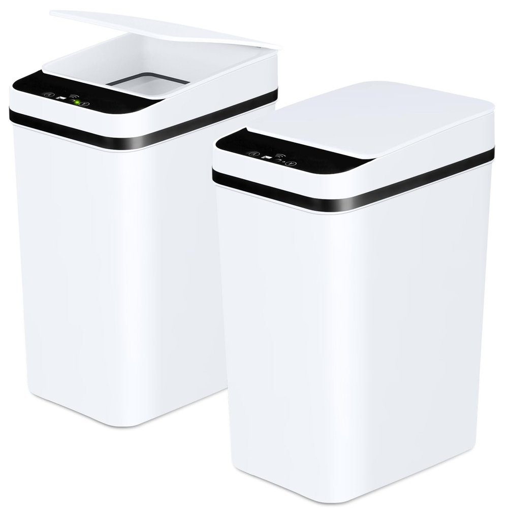 Anborry Bathroom Trash Cans with Lid 2 Pack 2.2 Gallon Touchless Automatic Motion Sensor Small Slim Garbage Can, Smart Electric Narrow Garbage Bin for Bedroom Office Kitchen (White)