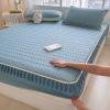 FCLDESHOP Deep Pocket Fitted Sheet,Summer Cool Ice Silk Latex Fitted Sheet, Bedroom Hotel Solid Color Non-Slip Mattress Topper Bed Cover Pillowcase,Blue,90x200cm (1pcs) view 1