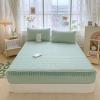 FCLDESHOP Deep Pocket Fitted Sheet,Summer Cool Ice Silk Latex Fitted Sheet, Bedroom Hotel Solid Color Non-Slip Mattress Topper Bed Cover Pillowcase,Blue,90x200cm (1pcs) view 4