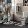 EwdeWwo Abstract 4 Piece Shower Curtain Sets with Non-Slip Rugs, Toilet Lid Cover and Bath Mat, Teal Blue Brown Color Block Gradient Art Shower Curtain with 12 Hooks, Durable and Waterproof view 1