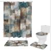 EwdeWwo Abstract 4 Piece Shower Curtain Sets with Non-Slip Rugs, Toilet Lid Cover and Bath Mat, Teal Blue Brown Color Block Gradient Art Shower Curtain with 12 Hooks, Durable and Waterproof view 2