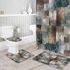 EwdeWwo Abstract 4 Piece Shower Curtain Sets with Non-Slip Rugs, Toilet Lid Cover and Bath Mat, Teal Blue Brown Color Block Gradient Art Shower Curtain with 12 Hooks, Durable and Waterproof view 3