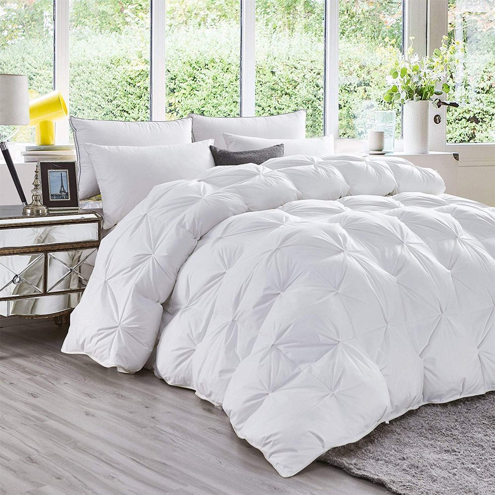 Favor Homes 1 Piece Luxury Pinch Pleated Twin XL Size Comforter Set Soft 500 GSM All Season 100% Egyptian Cotton White Duvet Insert Twin-XL (68'' x 90'')
