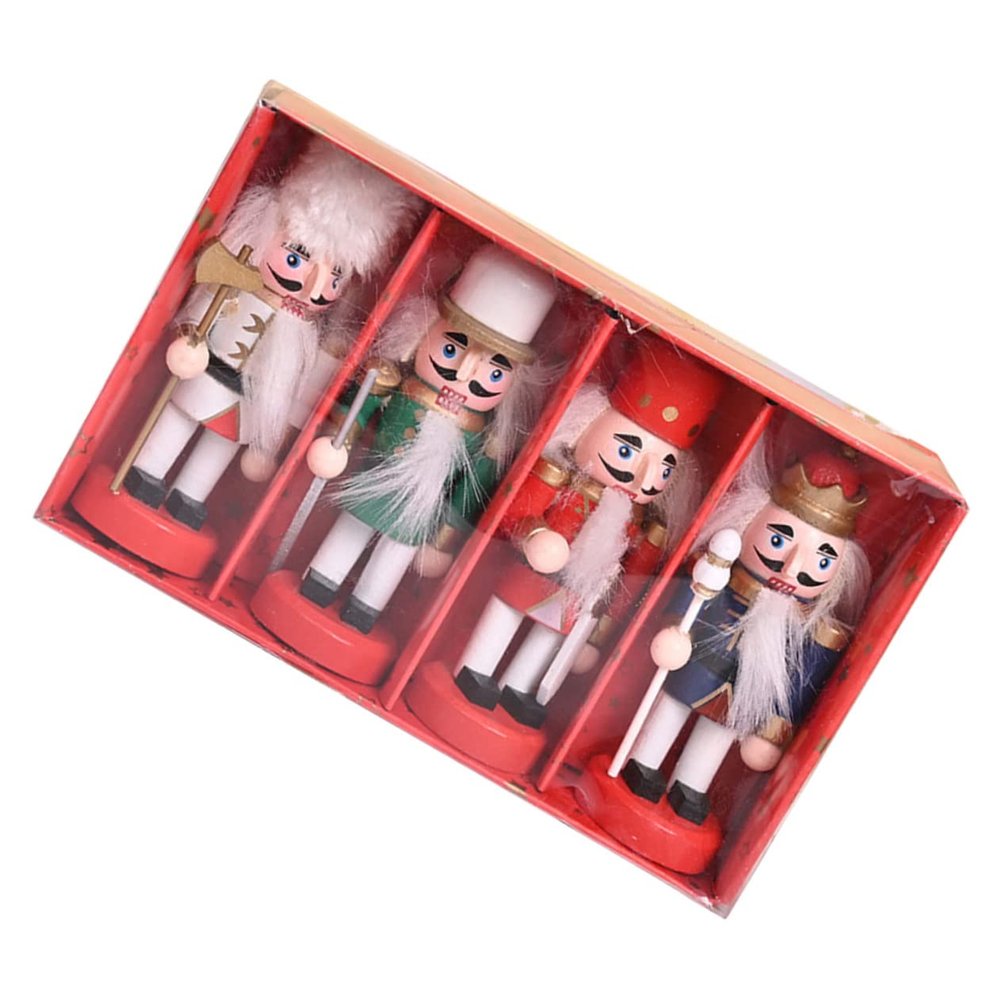 BESTOYARD 4pcs Nutcracker Wood Figurines Xmas Pendants Christmas Soldiers Xmas Decorations Xmas Party Decorations Xmas Supplies Unfinished Wood Crafts Puppets Wooden Party Supplies 10cm