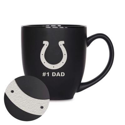 Rico Industries NFL Football Indianapolis Colts #1 Dad 15oz Laser Engraved Matte Black Ceramic Bistro Mug - for Hot or Cold Drinks
