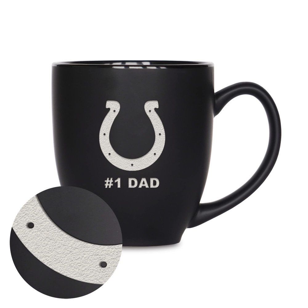 Rico Industries NFL Football Indianapolis Colts #1 Dad 15oz Laser Engraved Matte Black Ceramic Bistro Mug - for Hot or Cold Drinks