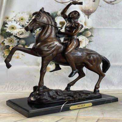 American Indian Warrior Remington Bronze Sculpture Western Art Deco Figurine LRG Decorative Sale Gift Dcor ByThink Bronze