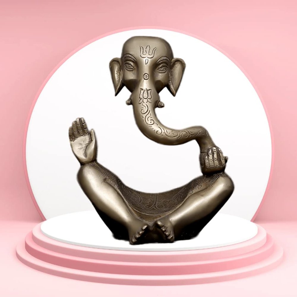 Brass Ganesha Idol for Home Decor | Ganesha Statue Hindu Elephant God Sculpture | Ganpati Figurine Murti Outdoor Garden Room Entryway New Beginning Good Luck Statuses Gifts
