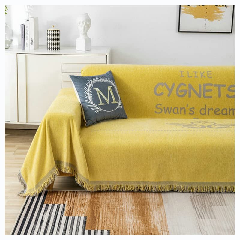 GORHLady Sofa Throw Sofa Towel Chenille Lightweight Soft Soft Cozy Couch Bed Chair Fringe Throw Blankets Super Giant Sofa Throw, Up to 1234 Seater Sofa 70''*70'' Yellow