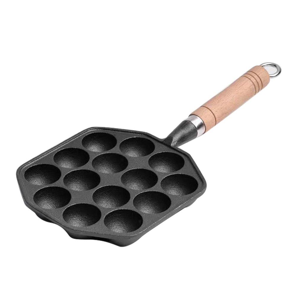 14 Holes Takoyaki Pan, Nonstick Stuffed Pancake Pan, Cast Iron Octopus Meat s Mold Maker with Detachable Handle for Making Munk, Pancakes, Poffertjes, Puffs, Takoyaki, Banh Khot