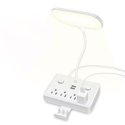 LED Desk Lamp, Power Outlet with Dimming Night Light Desk Light,Table Lamps 3 Lighting Modes Desktop Charging Extension Lead 4 AC Power Outlet and 2 USB Charging Ports for Travel Home Office