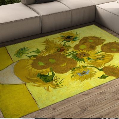 Impressionism Artwork Area Rugs for Bedroom Living Room Famous Painting Yellow Sunflower Carpet for Kids Girls Boys Home Decor Aesthetic 6'x10'