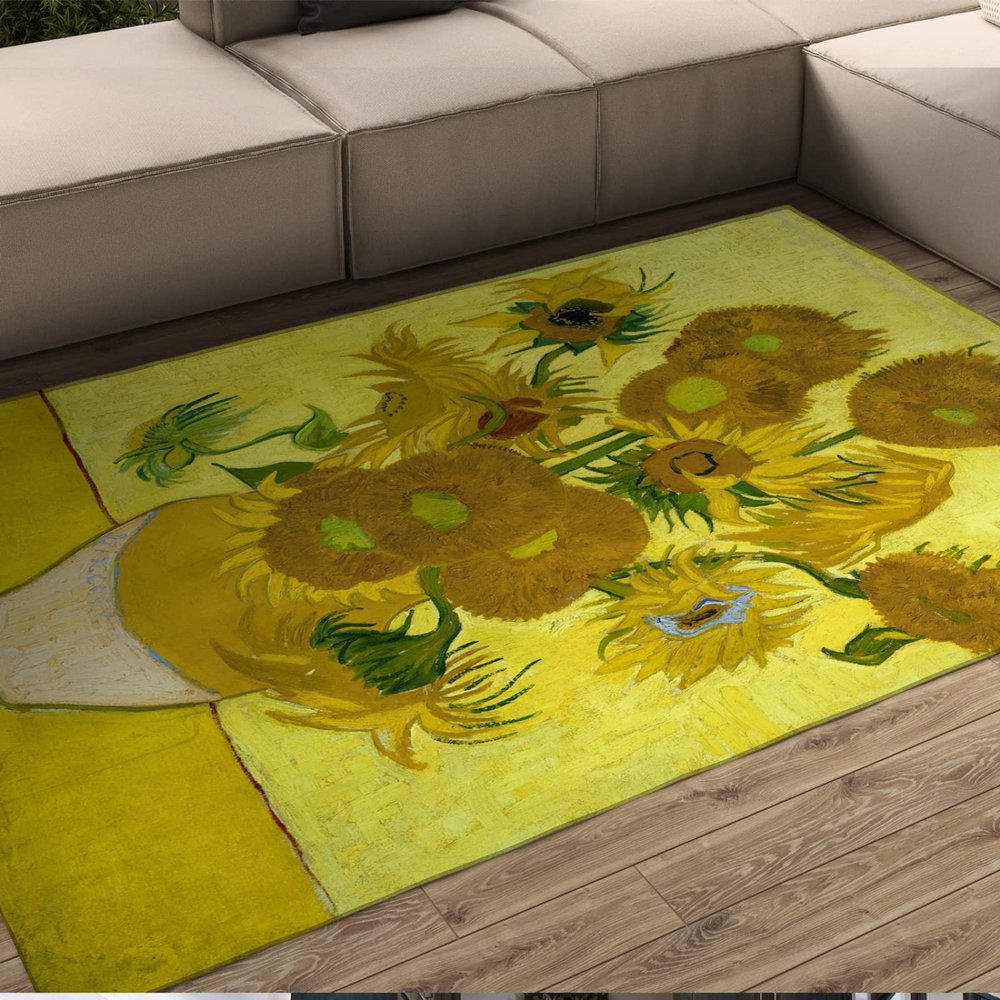 Impressionism Artwork Area Rugs for Bedroom Living Room Famous Painting Yellow Sunflower Carpet for Kids Girls Boys Home Decor Aesthetic 6'x10'