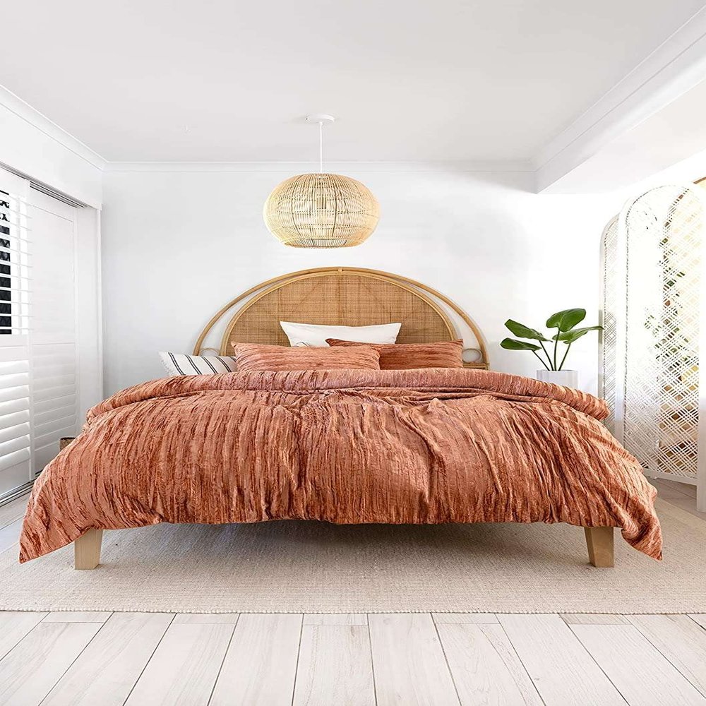 Sophia-Art Crushed Solid Terracotta Single Velvet Duvet Cover Set, 3 Pieces Bedding Cover Set 140 x 205 Cms, and 2 Pillow Covers Shames with Zipper Closure UO Comforter Case