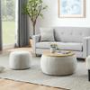 Niccae 2-Piece Set Round Chenille Storage Ottoman, Equipped with a Drum Shaped Small Stool, Storage Space, and MDF Made Desktop Panel (Light Grey, 25"x25"x14.7") view 1