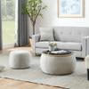 Niccae 2-Piece Set Round Chenille Storage Ottoman, Equipped with a Drum Shaped Small Stool, Storage Space, and MDF Made Desktop Panel (Light Grey, 25"x25"x14.7") view 3