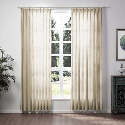 TWOPAGES Pinch Pleated Drape for Kitchen, Linen Textured Light Filtering Privacy Protection Curtain Window Treatment Curtain (1 Panel, Taupe Grey, 72W x 84L)
