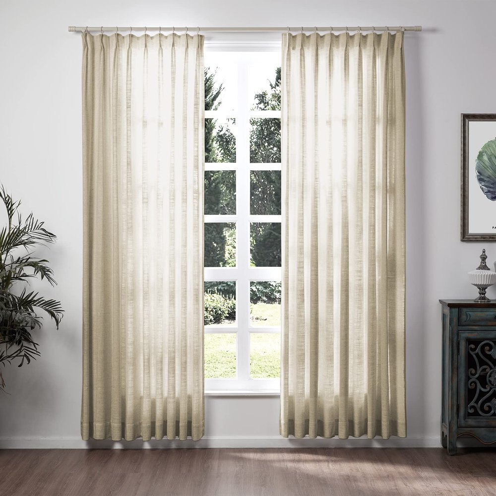 TWOPAGES Pinch Pleated Drape for Kitchen, Linen Textured Light Filtering Privacy Protection Curtain Window Treatment Curtain (1 Panel, Taupe Grey, 72W x 84L)