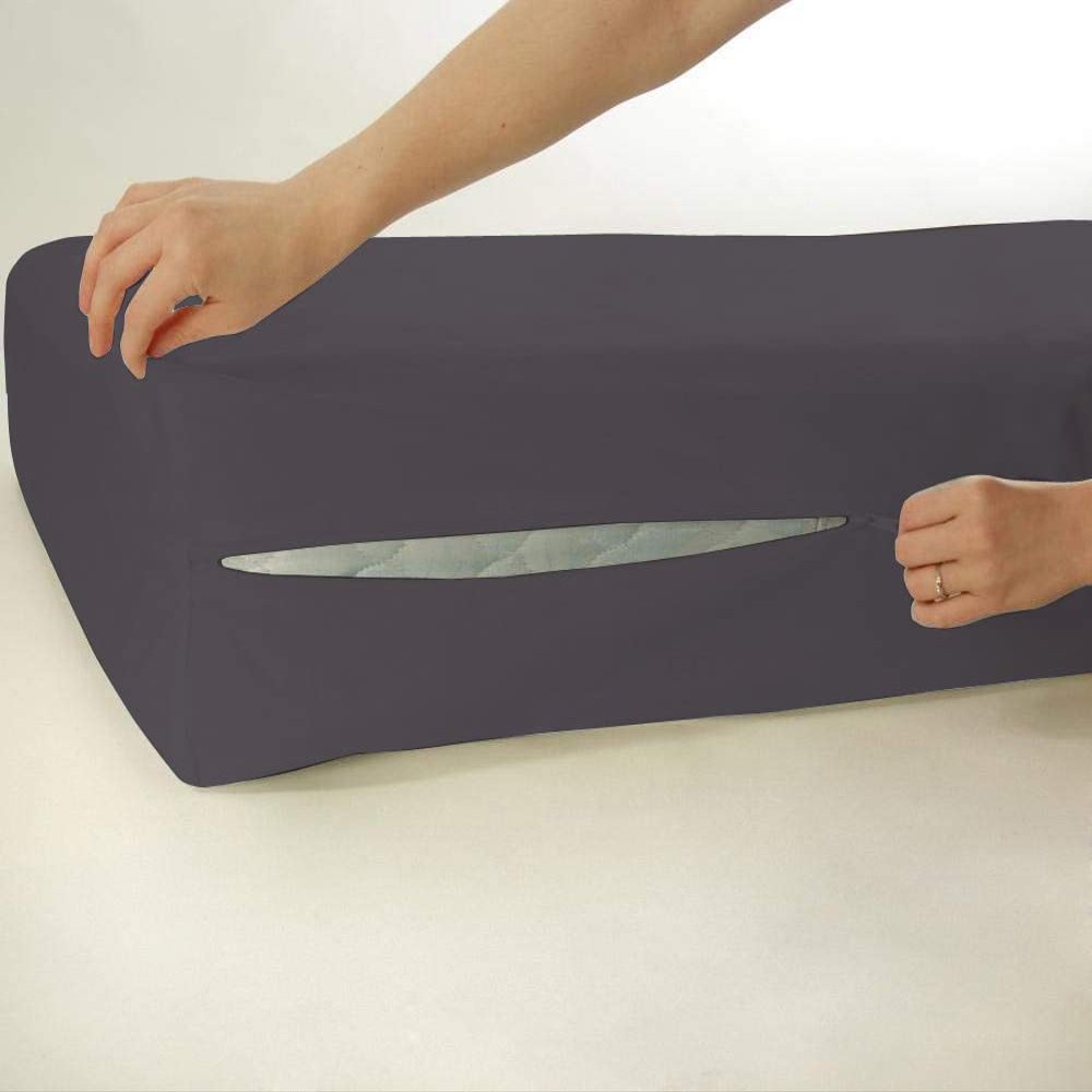 100% Egyptian Cotton Mattress Cover, 800 Thread Counts, 12" Inch Deep Pocket Cot Size (30" x75") Inch, Dark Grey Solid Mattress Cover Zipper Around The Mattress