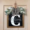 Initial Last Name Spring Door Wreath for Front Door, Welcome Sign Garland with Eucalyptus leaves and Bow Hanging Personalized Farmhouse Wreath for All Seasons Outside Hanger Decor Gifts(C) view 3