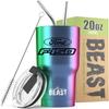 Ford Racing Logo Beast 20 oz Stainless Steel Insulated Tumbler w/Lid, 2 Straws, Brush and Gift Box rainbow view 2