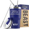 Ford Racing Logo Beast 20 oz Stainless Steel Insulated Tumbler w/Lid, 2 Straws, Brush and Gift Box royal view 1