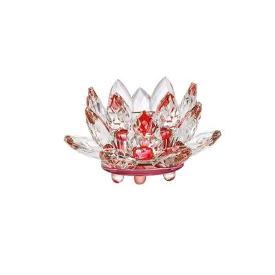 ATMRC Candlestick Holders Crystal Glass Lotus Flower Candle Tea Light Holder Candlestick Home Decoration Festival Party Accessories-Red Candlelight Dinner (Color : Red)