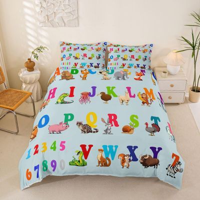 jejeloiu Kids Educational Bedding Set Queen Size 3Pcs for Boys Girls Queen