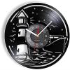 Wall Clock Battery Operated Silent Non-Ticking 12 Inch Sailing On The Sea Vinyl Wall Clock Lighthouse Streamship Signal Lamp Sea Gull Animal Wall Watch Retro Voyagers' Gift view 1