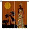 African Woman Blackout Curtains for Girls Boy Home Decor, Bohemian Ethnic Giraffe Elephant Orange Rod Pocket Thermal Insulated Drapes Darkening Window Curtain for Bedroom Living Room, 42 x 45 Inch view 1