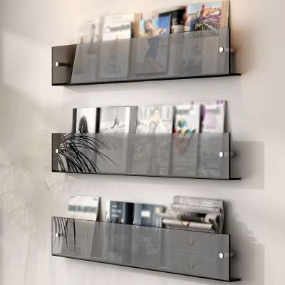 RENLXFI Clear Magazine Rack Wall Mount, Bookshelf Magazine Rack Literature Storage Rack 3 Pack for Home Office Waiting Room Display, Floating Bookshelves (Color : ligjt Grey, Size : 50cm/19.7in)
