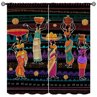 African Black Woman Blackout Curtains for Girls Boy Home Decor, Bohemian Tribal Ethnic Ancient Rod Pocket Thermal Insulated Drapes Darkening Window Curtain for Bedroom Living Room, 84 x 84 Inch