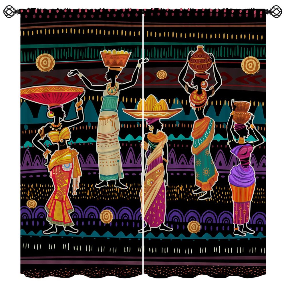 African Black Woman Blackout Curtains for Girls Boy Home Decor, Bohemian Tribal Ethnic Ancient Rod Pocket Thermal Insulated Drapes Darkening Window Curtain for Bedroom Living Room, 84 x 84 Inch