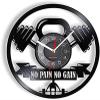 Wall Clock Battery Operated Silent Non-Ticking 12 Inch NO Pain NO GAIN Barbell Weight Lifting Silent Wall Clock Home Gym Fitness Room Sign Vinyl Record Wacth for Bodybuilding Center view 1