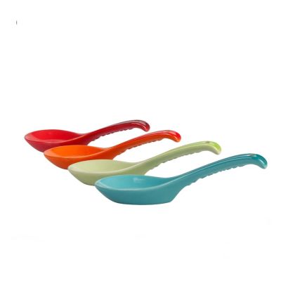 Soup Spoons 4pcs Chinese Soup Spoon Set Long Handle Stoneware Porcelain Rice Spoon Dinner Spoon Table Spoon (Color : 1)