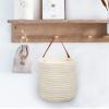 2 PCS Small Hang Basket Rope - 7.87" x 7" White Cotton Wall Basket for Key, Sunglasses, Wallet on Door - Modern Woven Basket Decoration, White Hanging Basket view 3