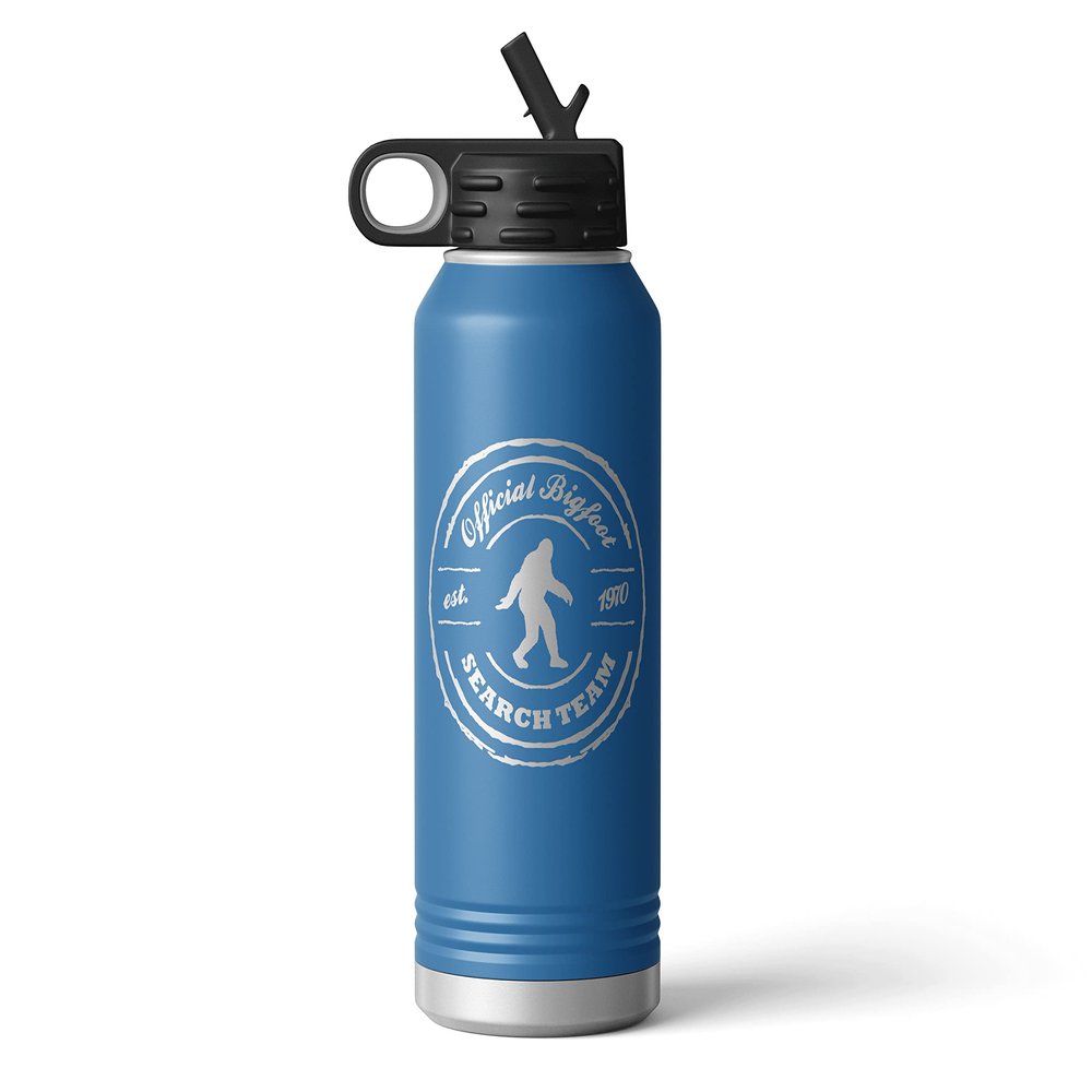 Alterd Industries Bigfoot - Bigfoot Gifts, Tumbler, Sasquatch, Camp Cup, 20oz, He's Out There, Engraved, Coffee Cup, Hide and Seek Champ (Bigfoot Search Team, Royal Blue, 32oz Water Bottle)