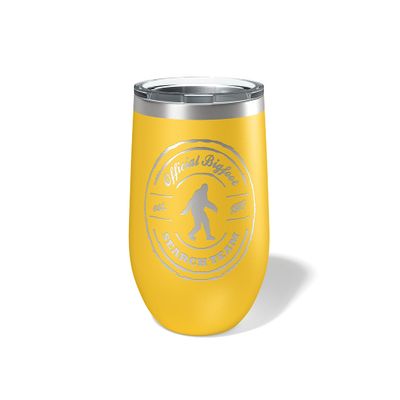 Alterd Industries Bigfoot - Bigfoot Gifts, Tumbler, Sasquatch, Camp Cup, 20oz, He's Out There, Engraved, Coffee Cup, Hide and Seek Champ (Bigfoot Search Team, Yellow, 12oz Wine Tumbler)