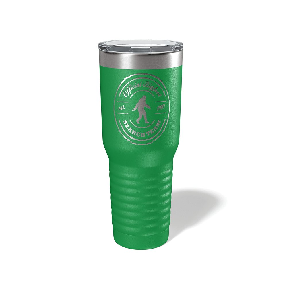 Alterd Industries Bigfoot - Bigfoot Gifts, Tumbler, Sasquatch, Camp Cup, 20oz, He's Out There, Engraved, Coffee Cup, Hide and Seek Champ (Bigfoot Search Team, Green, 30oz Tumbler)