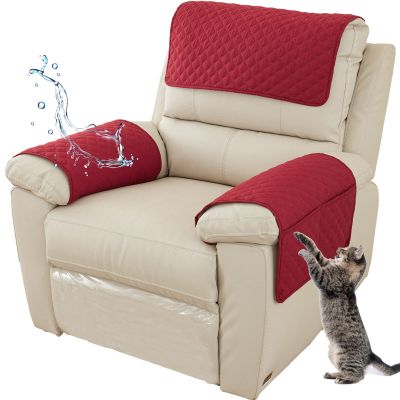 AWAV Sofa Armrest Cover, Headrest Cover for Recliner Chair Arm Cover, Armchair Slipcover with Pockets Nonslip Quilted Furniture Protector for Pets Leather Sofa Couch (Red,2 Seater(4pcs))