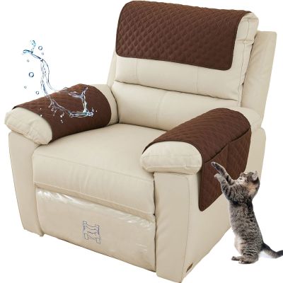 AWAV Sofa Armrest Cover, Headrest Cover for Recliner Chair Arm Cover, Armchair Slipcover with Pockets Nonslip Quilted Furniture Protector for Pets Leather Sofa Couch (Coffee,2 Seater(4pcs))