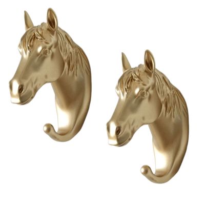 SHOORR Wall Hooks 2Pcs Wall Mounted Hooks Animal Head Rack Coat Caps Wall Hanger Decorative Hooks Bathroom Accessories Horse