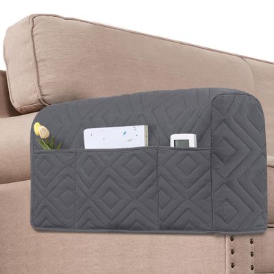 H.VERSAILTEX Armrest Covers for Sofa Water Resistant Couch Arm Covers Remote Control Holder Sofa Armrest Organizer for Magazine, Tablet, Phone, iPad(Set of 2, Gray/Beige)
