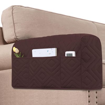 H.VERSAILTEX Armrest Covers for Sofa Water Resistant Couch Arm Covers Remote Control Holder Sofa Armrest Organizer for Magazine, Tablet, Phone, iPad(Set of 2, Brown/Beige)