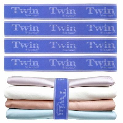 Siaomo Bed Sheet Organizer Bands, Sheet Set Storage Label Bands, Elastic Bedding Sheet Size Marking Label Bands Straps Wraps for Organizing Linen ClosetTwin 4PCs | Blue