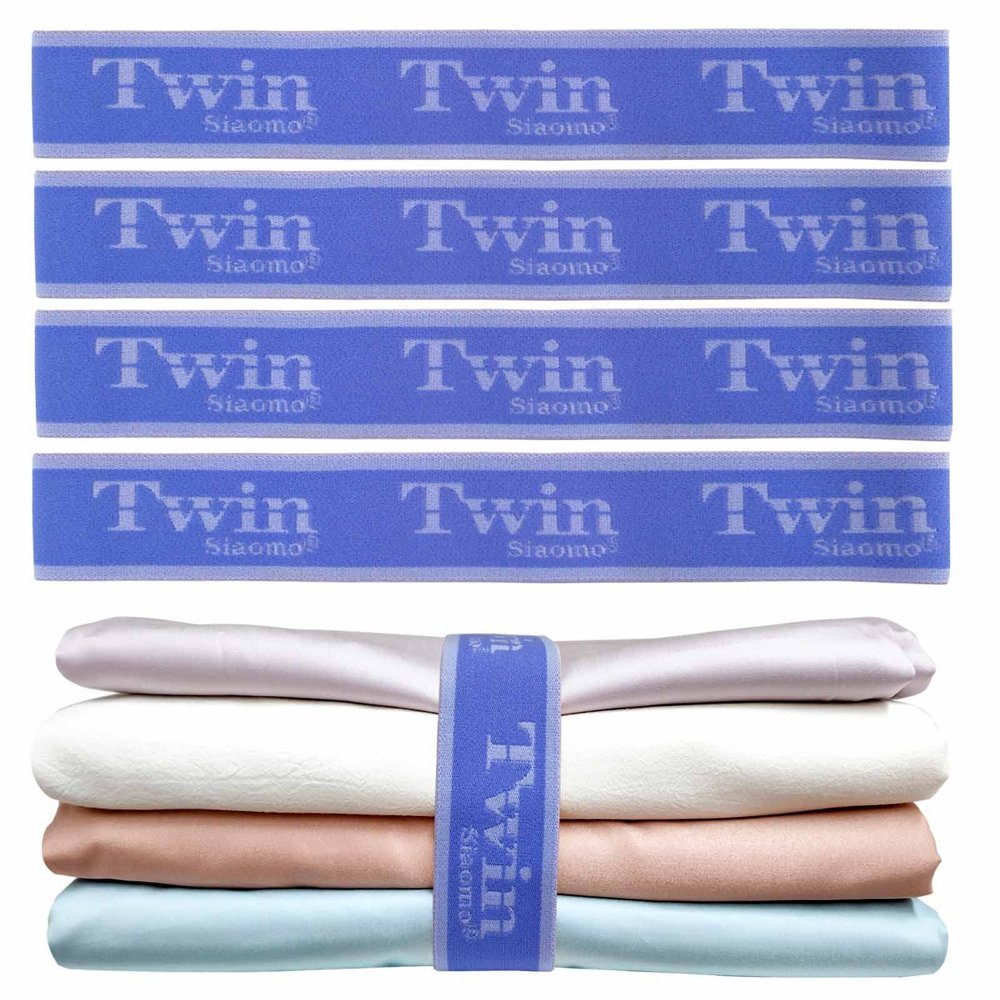 Siaomo Bed Sheet Organizer Bands, Sheet Set Storage Label Bands, Elastic Bedding Sheet Size Marking Label Bands Straps Wraps for Organizing Linen ClosetTwin 4PCs | Blue