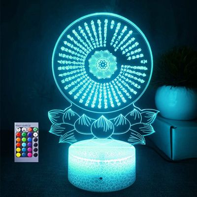 Jinnwell 3D Buddha Night Light Lamp Illusion 16 Color Changing Remote Table Desk Decoration Lamps Acrylic Flat ABS Base USB Cable Birthday Gift Toys