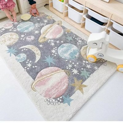 Outer Space Universe Rug for Kids Bedroom 4x5 ft Large Area Rug for Living Room Non-Slip Galaxy Carpet Washable Playroom Mat Carpet Soft Throw Rug