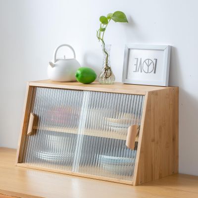 Tiita Small Kitchen Pantry Cabinet, Bamboo Sideboard with Glass Doors, Cupboard Food Pantry Cabinet for Kitchen, Living Room and Dinning Bedroom
