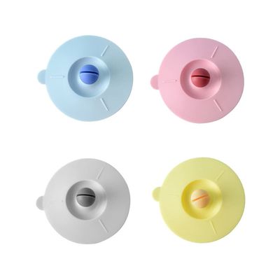 4PCS Silicone Cup Lids Food Grade Airtight Seal Mug Covers Anti-Dust Glass Cup Cap with Spoon Holder for Coffee and Tea Bright Color Mixed 10cm